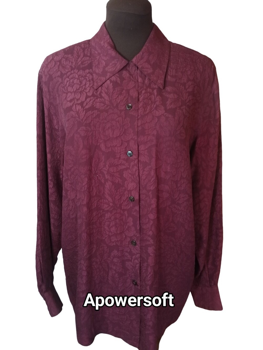Express 100% Silk Jacquard Rose Floral Moody Maroon Top XS